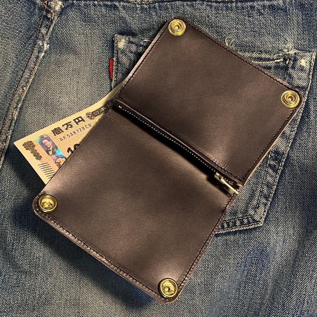 お札が折れない！ミドルトラッカーウォレット　2層 真鍮 ブラス 栃木レザー