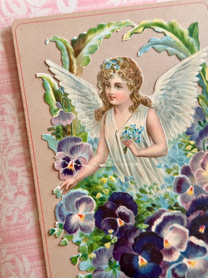 フランス　アンティーク　クロモス　＊勿忘草の女神様とすみれ＊　ポストカード