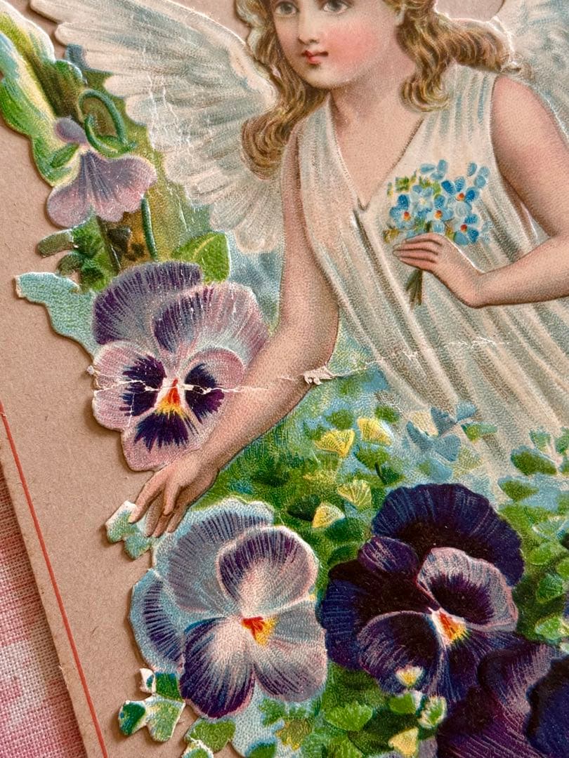 フランス　アンティーク　クロモス　＊勿忘草の女神様とすみれ＊　ポストカード