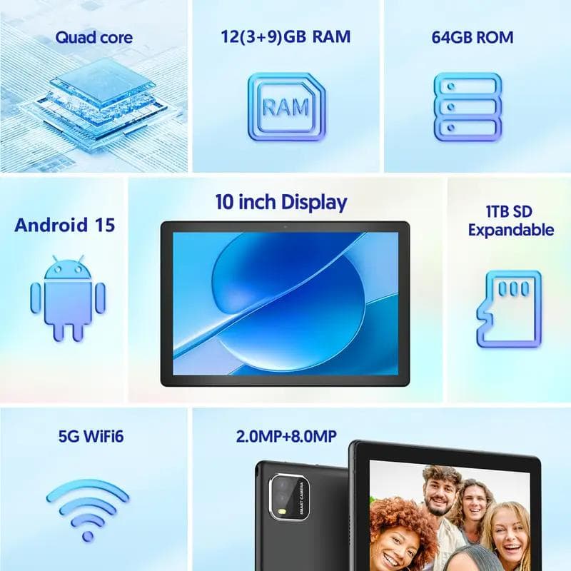 【新品未使用】 Android 15 10インチ タブレット 12GB RAM