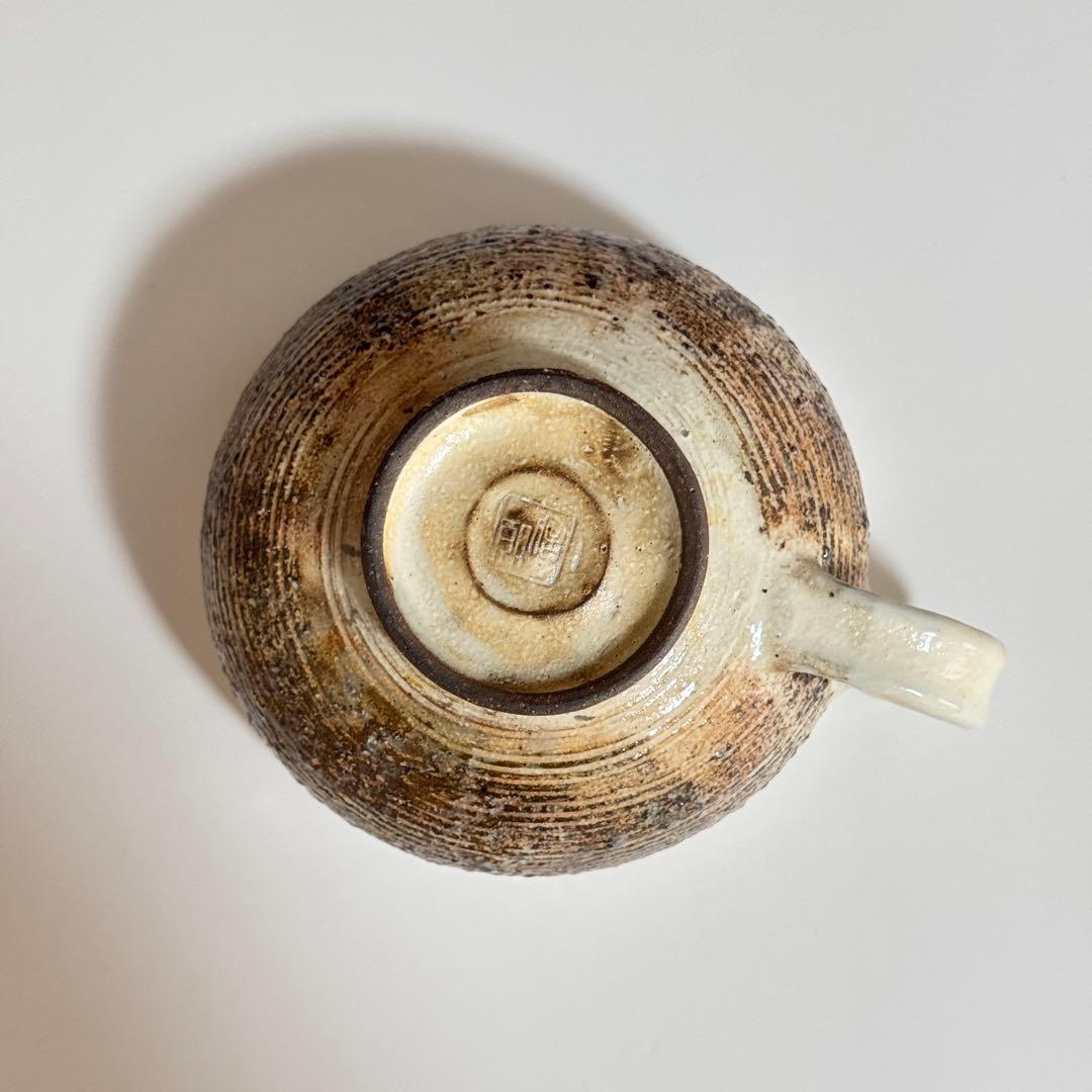 美品【古谷製陶所】たて鉄線 荒横彫 手付スープカップ　2個セット　古谷浩一さん