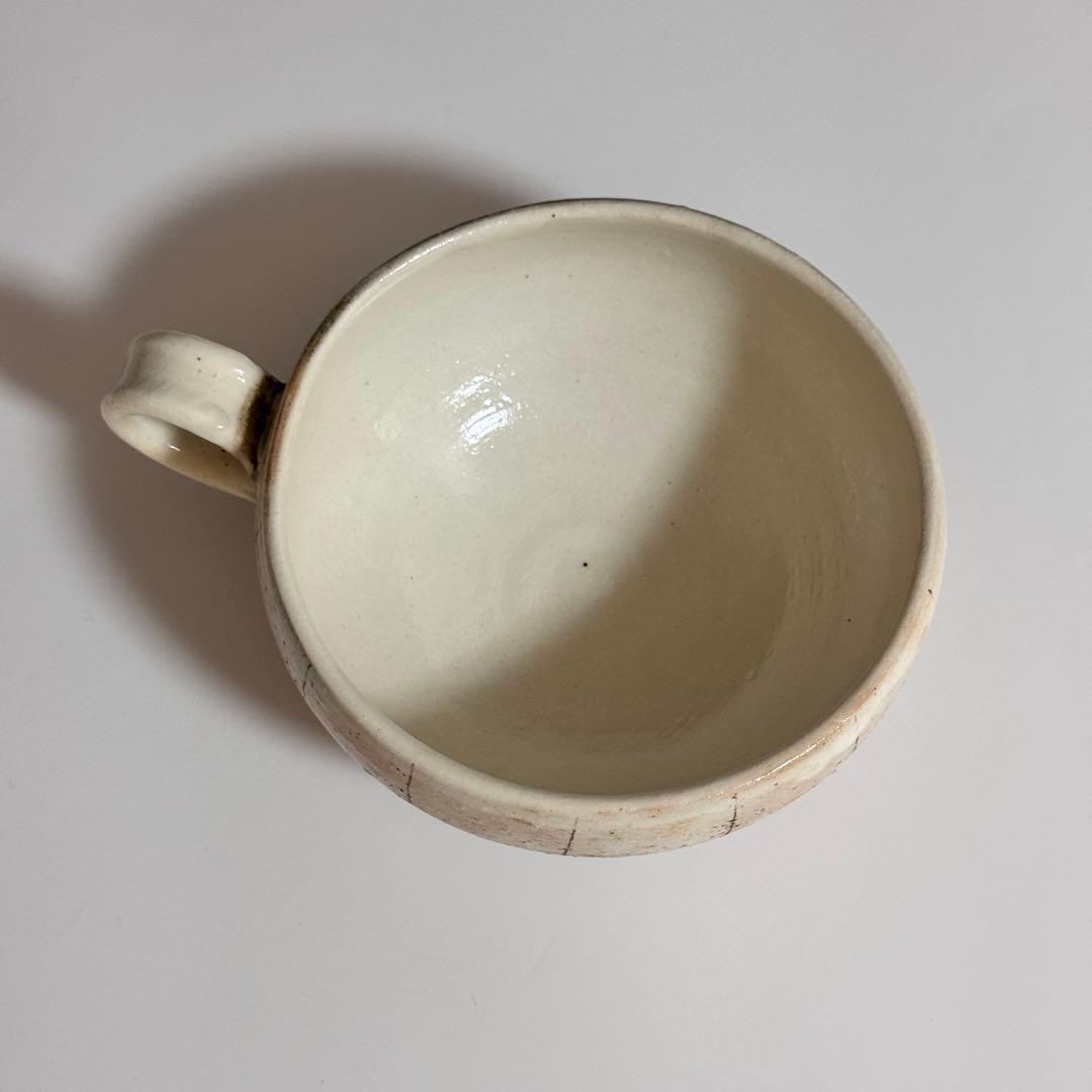 美品【古谷製陶所】たて鉄線 荒横彫 手付スープカップ　2個セット　古谷浩一さん