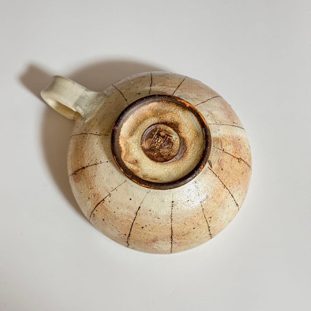 美品【古谷製陶所】たて鉄線 荒横彫 手付スープカップ　2個セット　古谷浩一さん