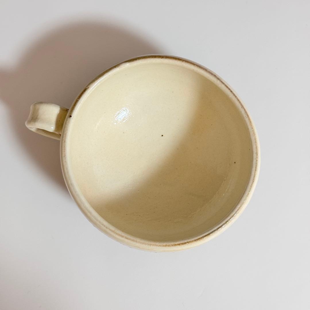 美品【古谷製陶所】たて鉄線 荒横彫 手付スープカップ　2個セット　古谷浩一さん