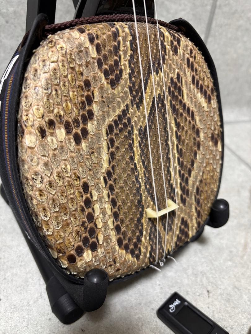 沖縄三線　蛇皮　スタンド付き　爪付き
