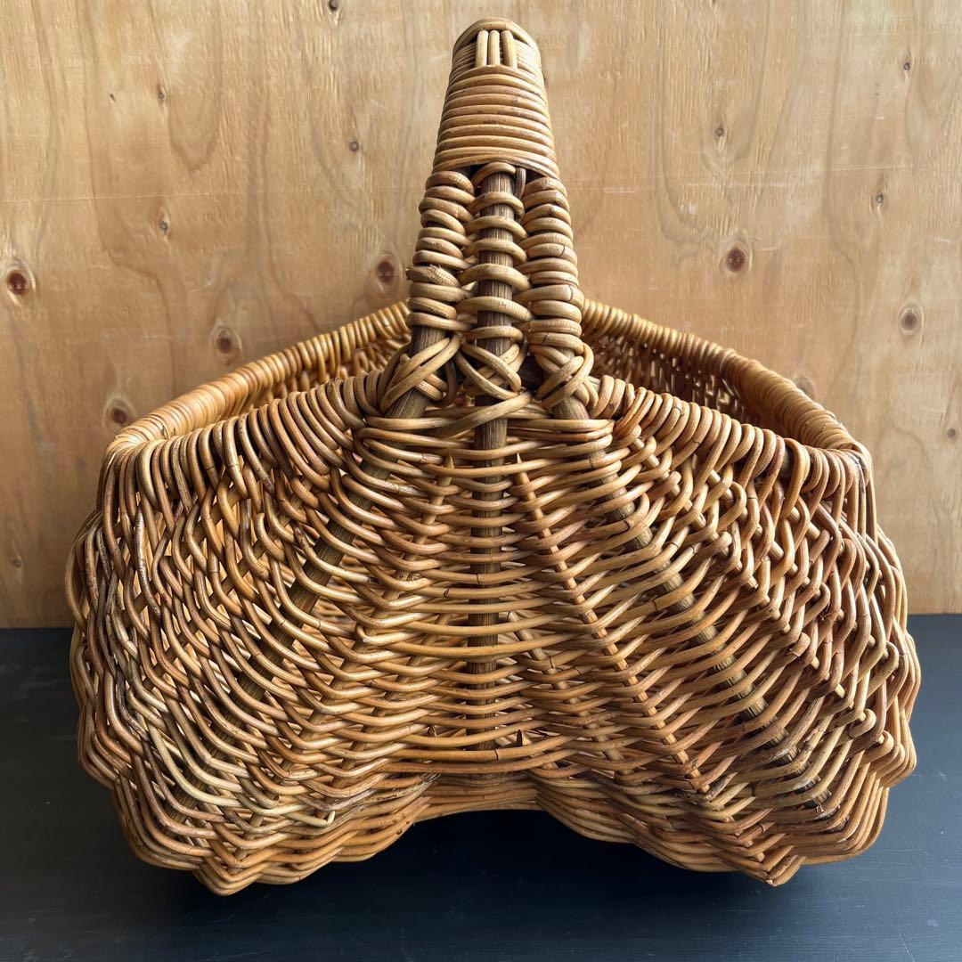 バスケット ビンテージ カゴ ラタン 籐 ハンドル アウトドア オーガニック