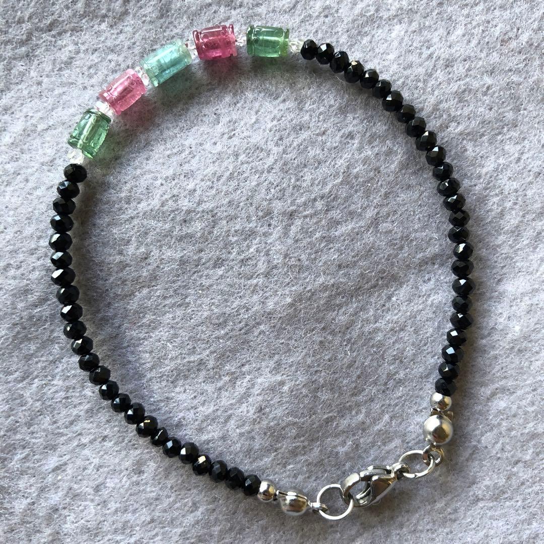 高品質 天然石 トルマリン&ブラックスピネル キラキラ ブレスレット
