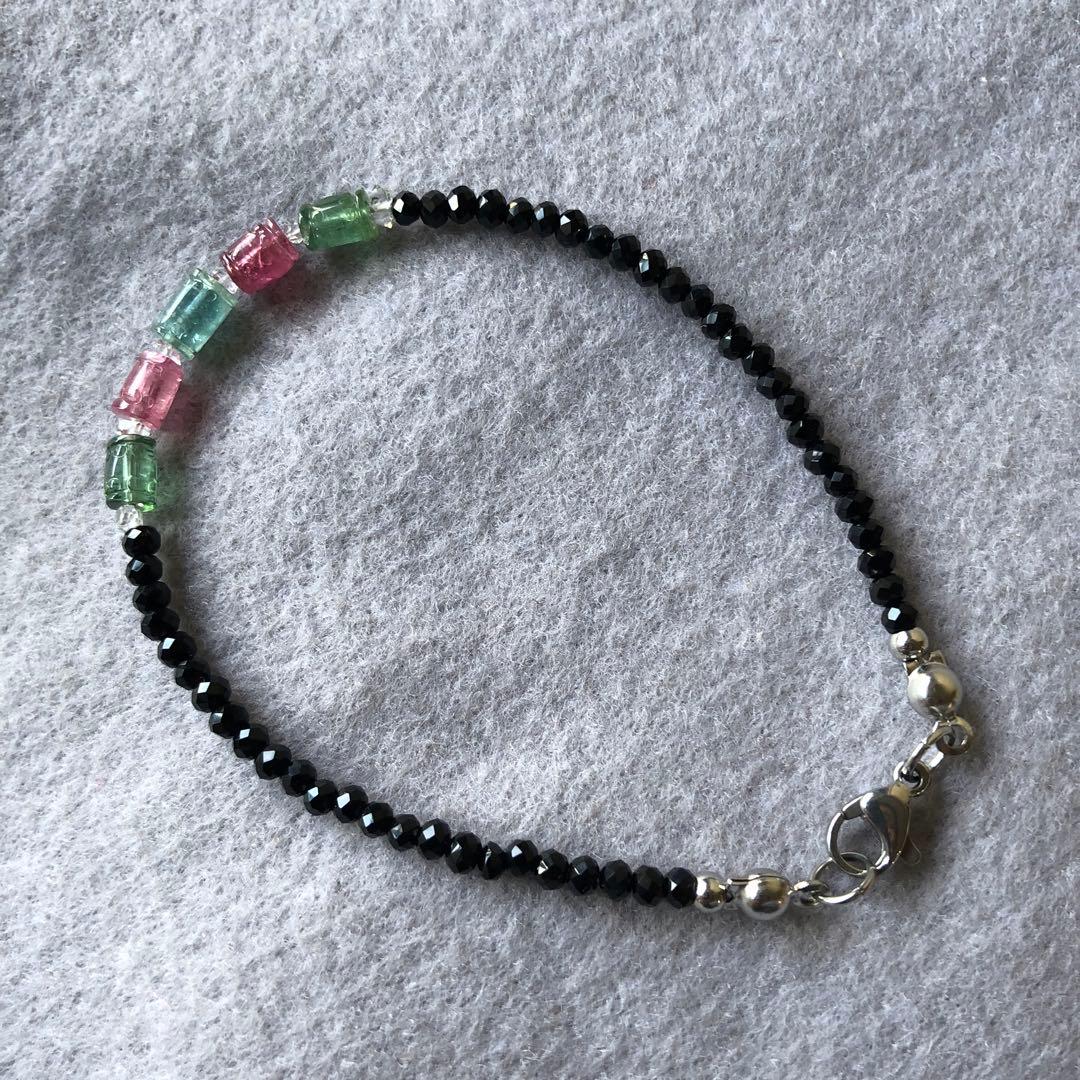 高品質 天然石 トルマリン&ブラックスピネル キラキラ ブレスレット