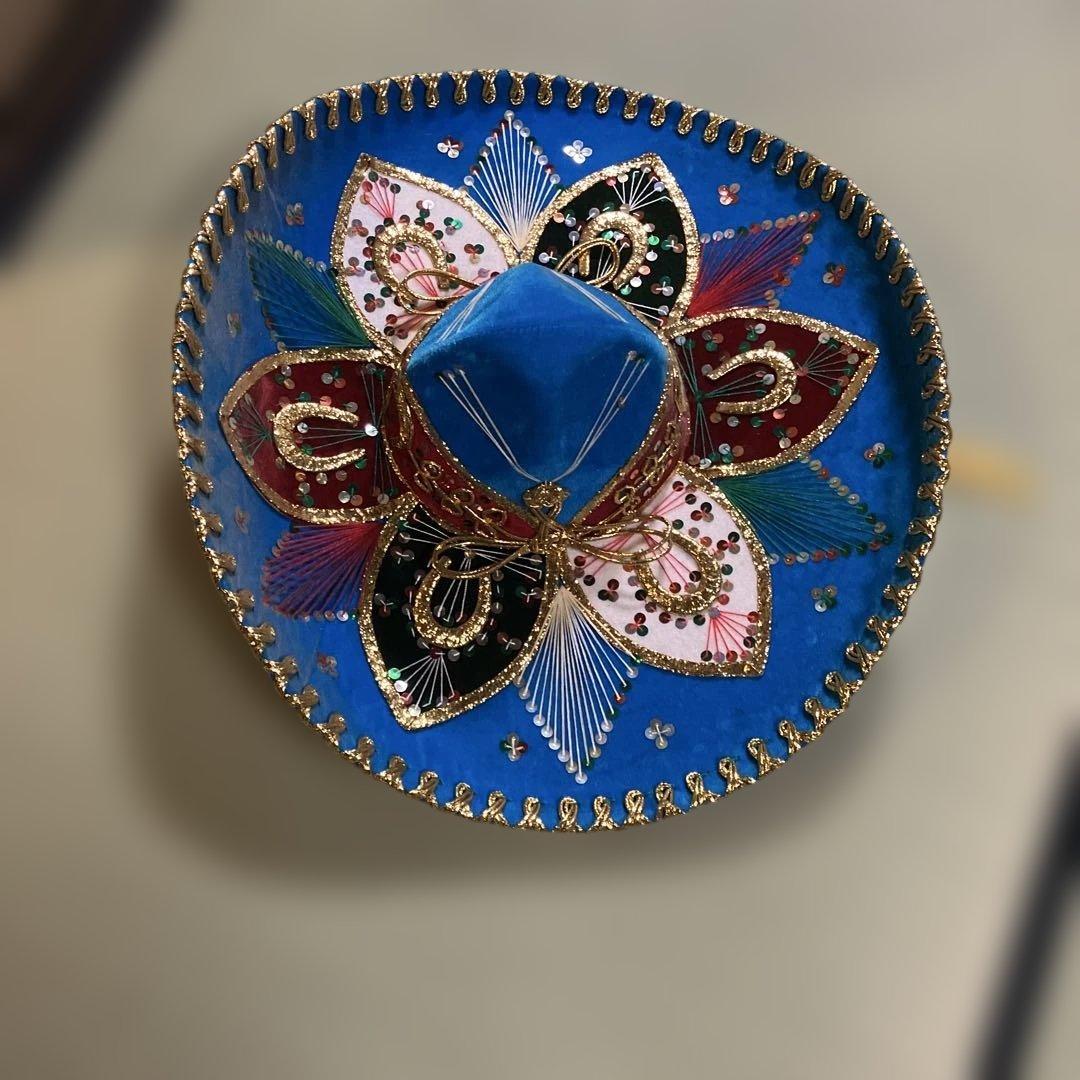 メキシカンハット 青色 刺繍入り
