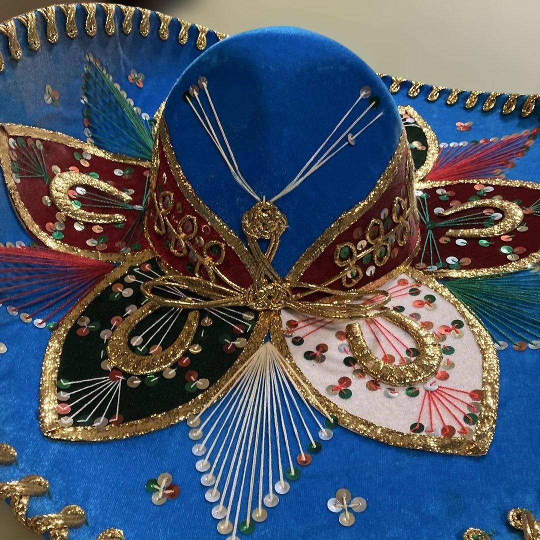 メキシカンハット 青色 刺繍入り
