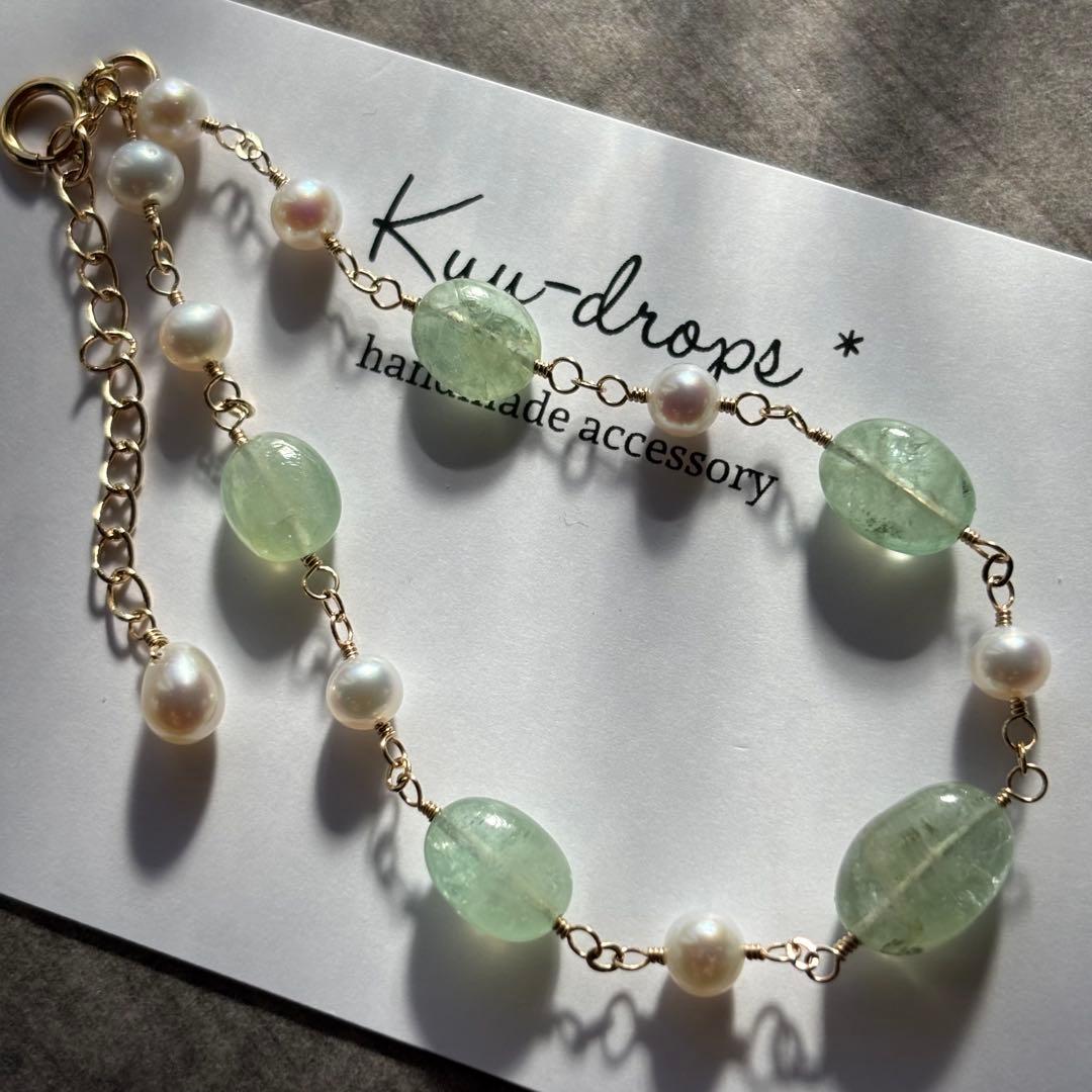 ロシア産エメラルド＆淡水パール✴︎14kgfブレスレットB182