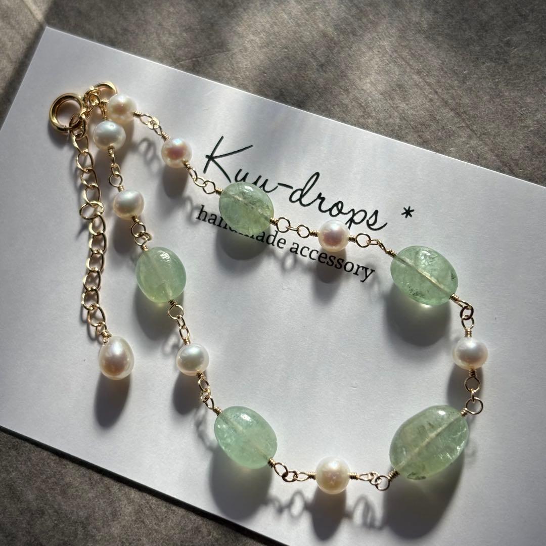 ロシア産エメラルド＆淡水パール✴︎14kgfブレスレットB182