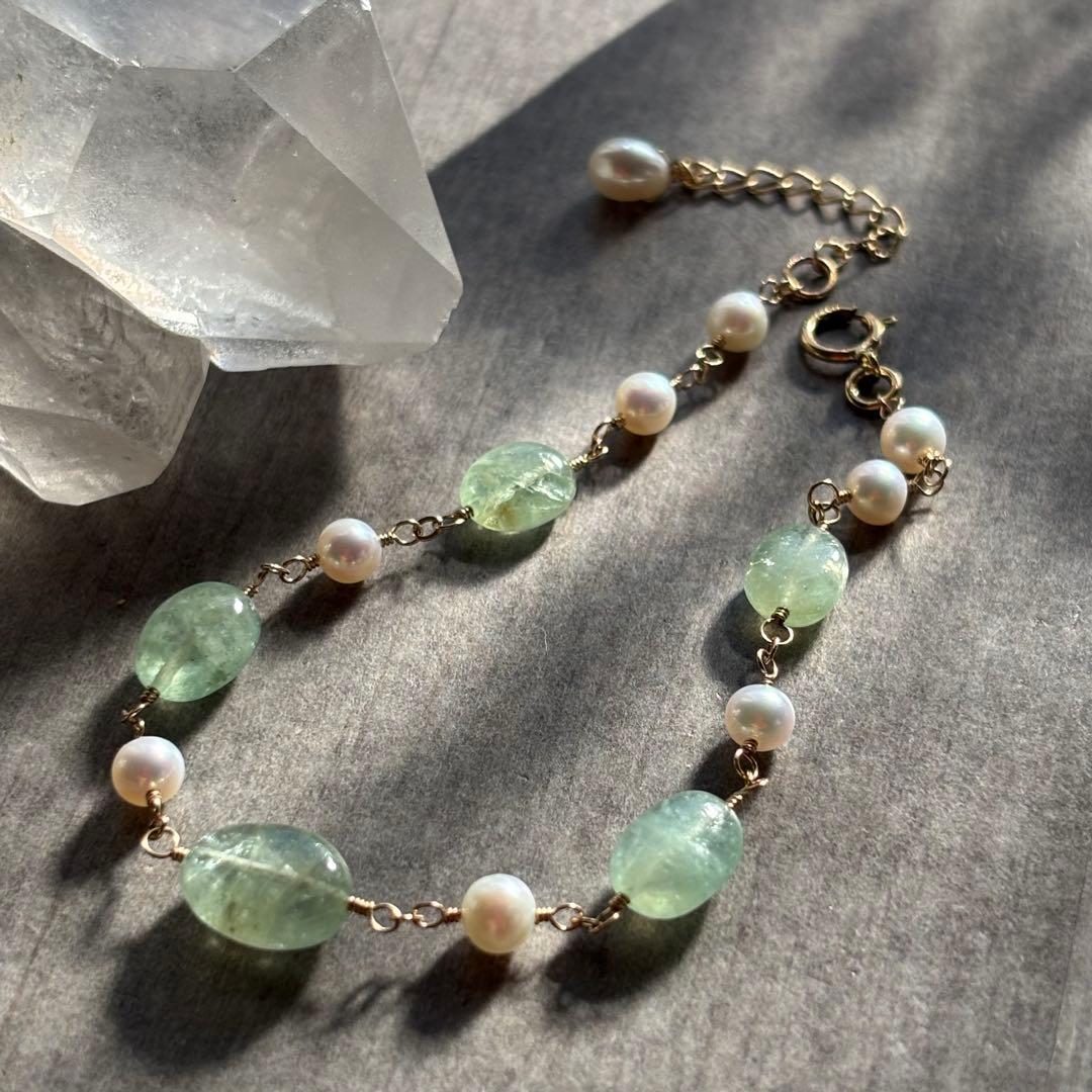 ロシア産エメラルド＆淡水パール✴︎14kgfブレスレットB182
