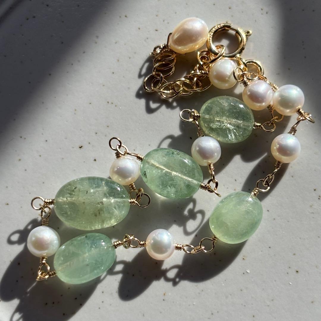 ロシア産エメラルド＆淡水パール✴︎14kgfブレスレットB182