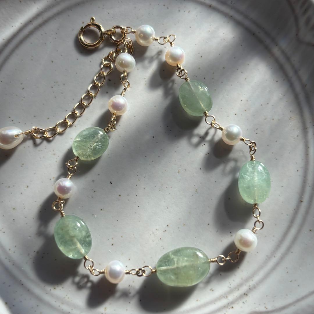 ロシア産エメラルド＆淡水パール✴︎14kgfブレスレットB182