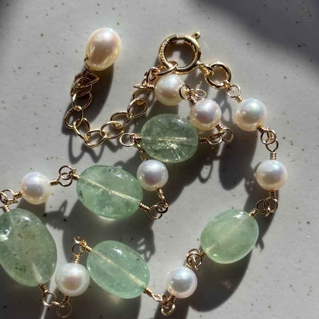 ロシア産エメラルド＆淡水パール✴︎14kgfブレスレットB182