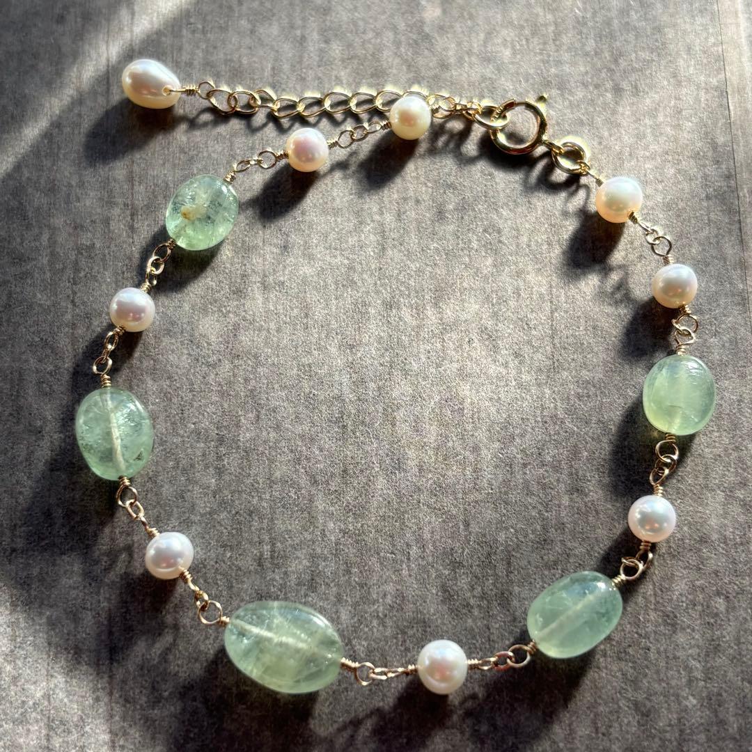 ロシア産エメラルド＆淡水パール✴︎14kgfブレスレットB182