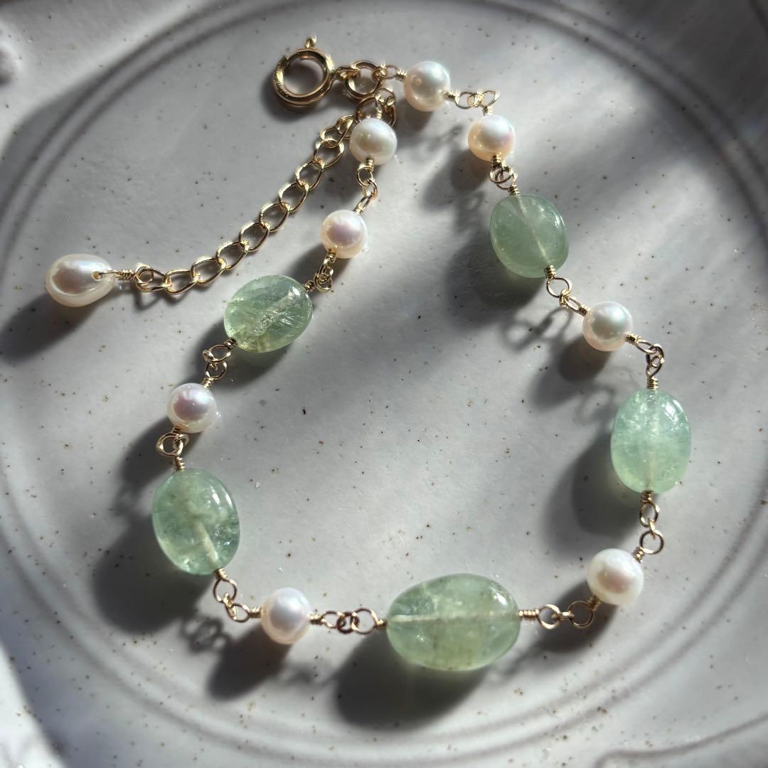 ロシア産エメラルド＆淡水パール✴︎14kgfブレスレットB182