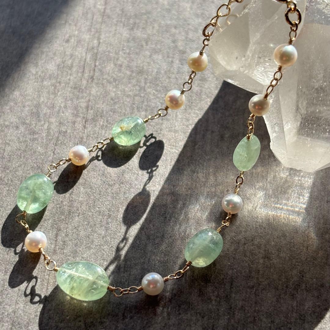 ロシア産エメラルド＆淡水パール✴︎14kgfブレスレットB182