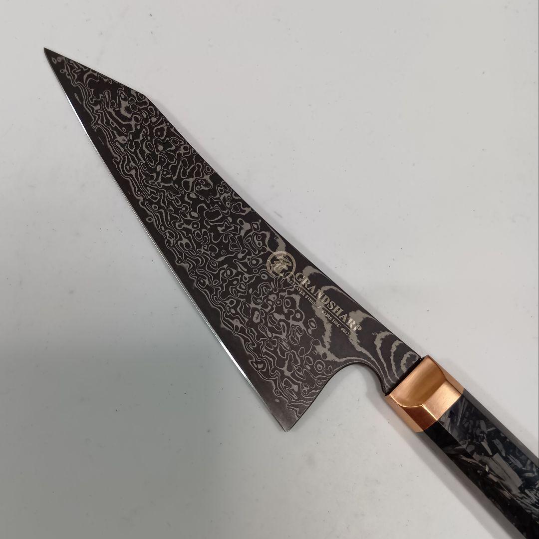 V金10号 ダマスカス67層 牛刀 黒染 切付 捌きペティナイフ 14cm 包丁