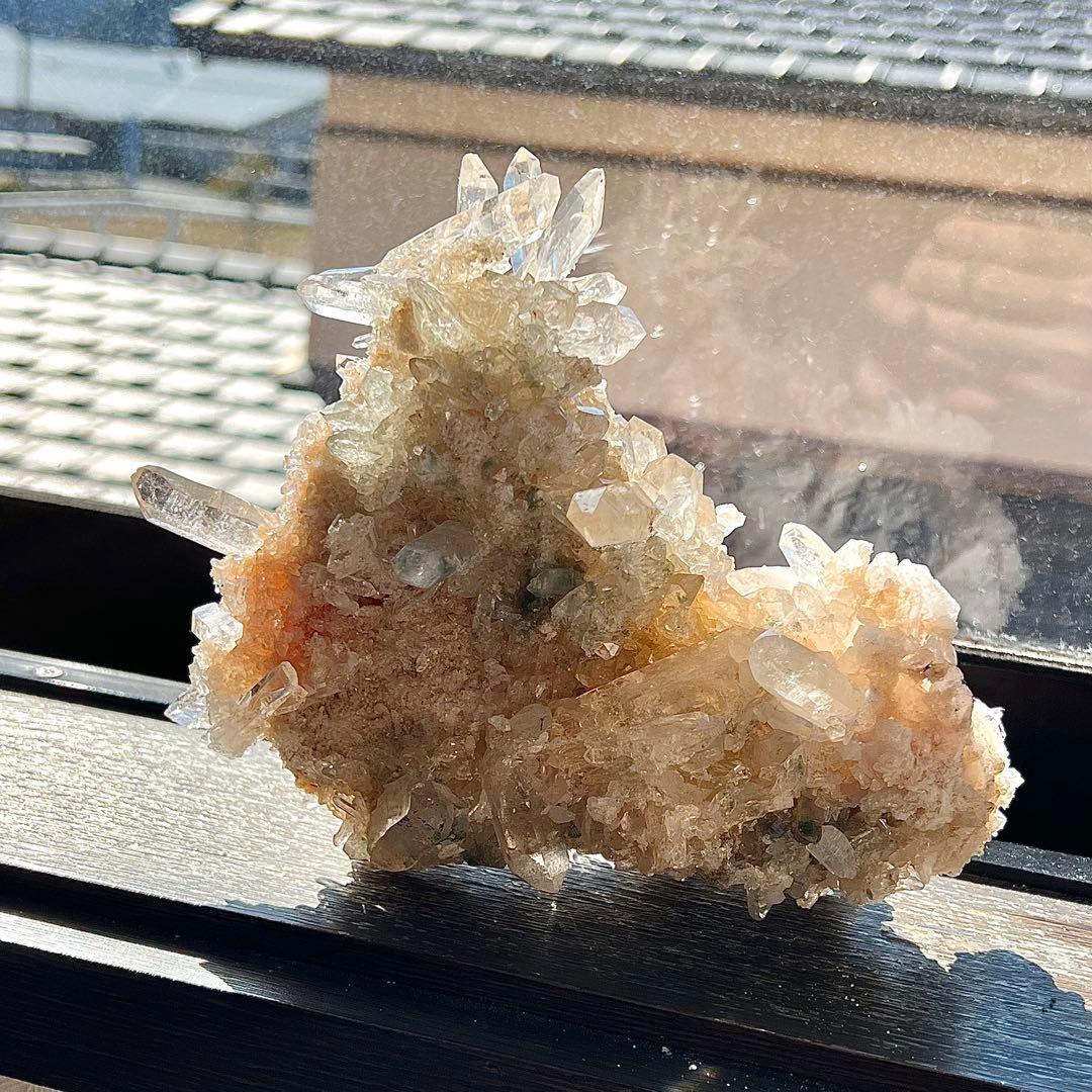 迫力あり　ヒマラヤ水晶　クローライト付マニカラン産クラスター　天然　高波動　　2