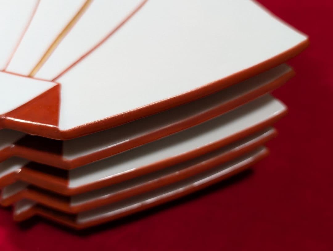 京焼　清水焼　盛皿　向付　 懐石 　脚付　折鶴　共箱入 禎山窯　川尻一寛