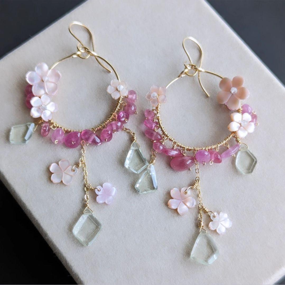 093✴ 14kgf 桜 揺れる ピアス 【イヤリング変更可】