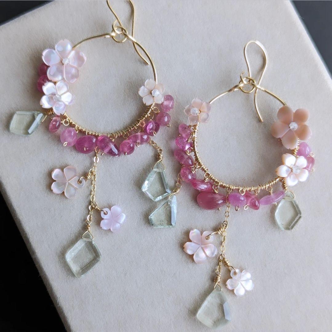 093✴ 14kgf 桜 揺れる ピアス 【イヤリング変更可】