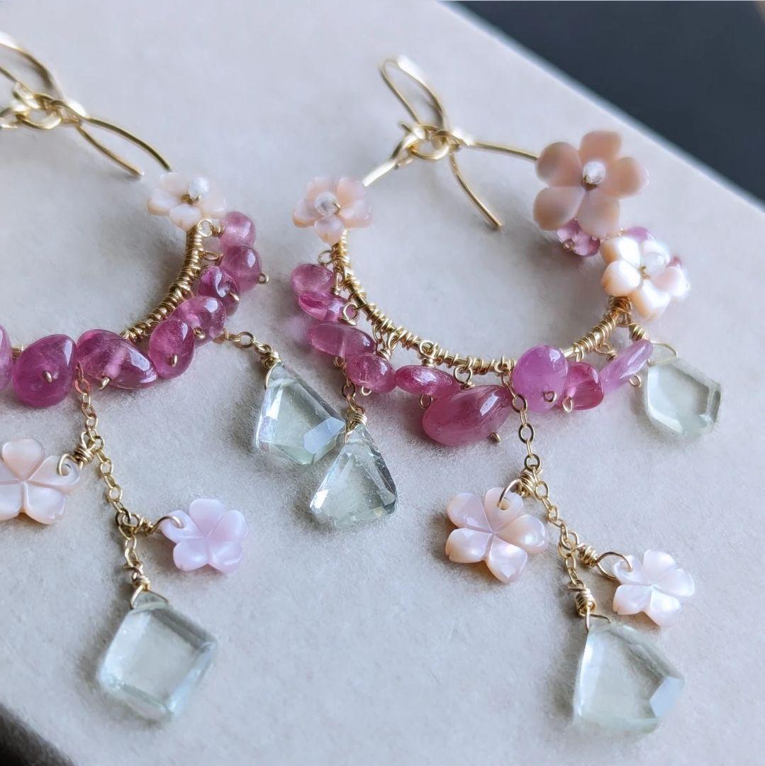 093✴ 14kgf 桜 揺れる ピアス 【イヤリング変更可】