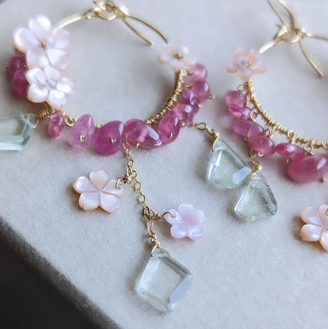093✴ 14kgf 桜 揺れる ピアス 【イヤリング変更可】