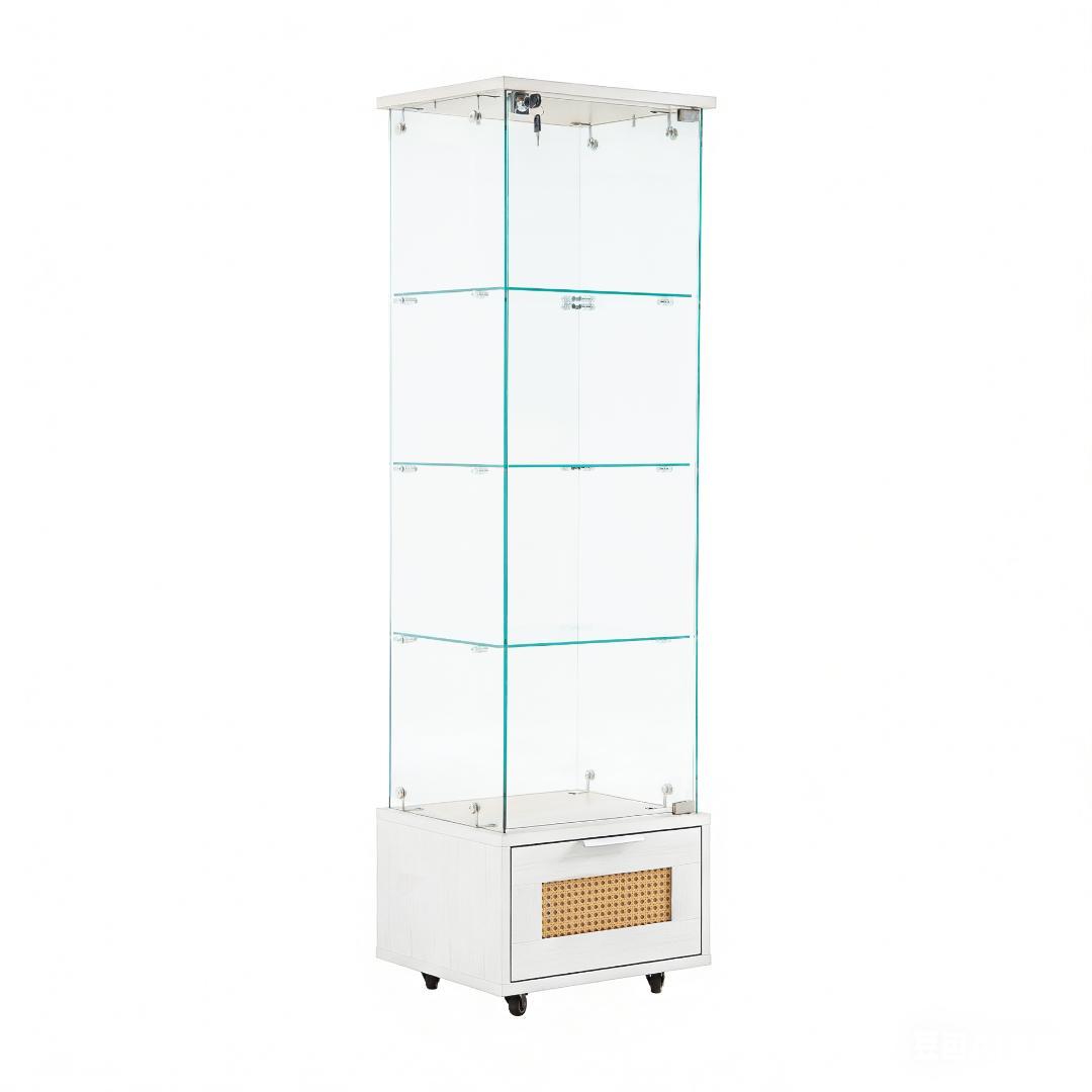 ホワイト コレクションケース 引出し付 幅42.5×奥行36.5×高さ148cm
