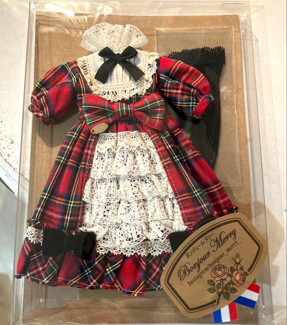ブライス　作家様　アウトフィット　ボンネット　ヘッドドレス　タータンチェック