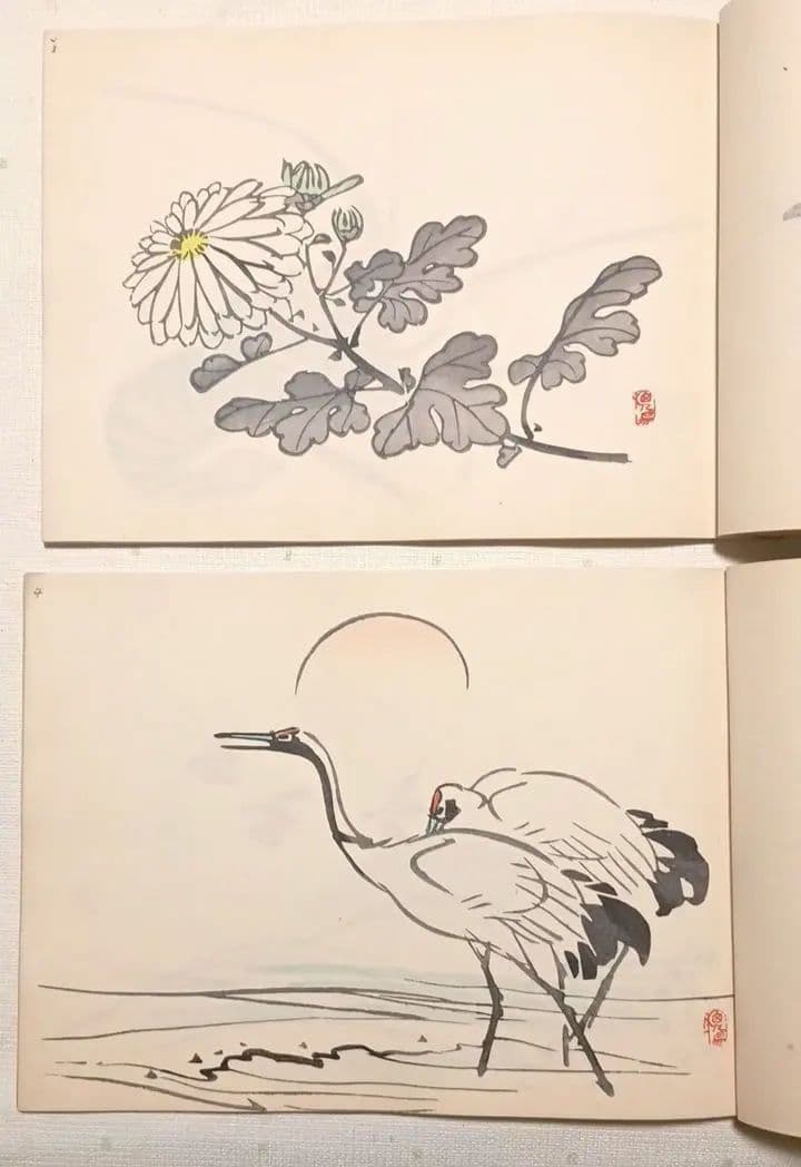 栖鳳習畫帖版画本全4冊の内第2、3、4巻3冊売り竹内栖鳳画昭和45年重版出版