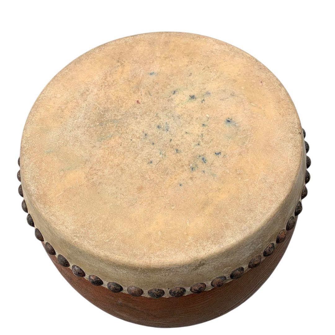 和太鼓 約8寸（口径25cm）胴長32cm 小型長胴太鼓 木目良好