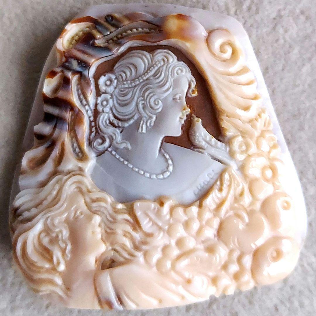 少女と小鳥　シェル　カメオ　ルース