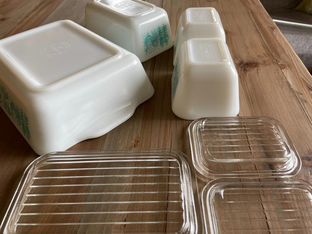 オールドパイレックス　バタープリント　レフリジレーター4個セット