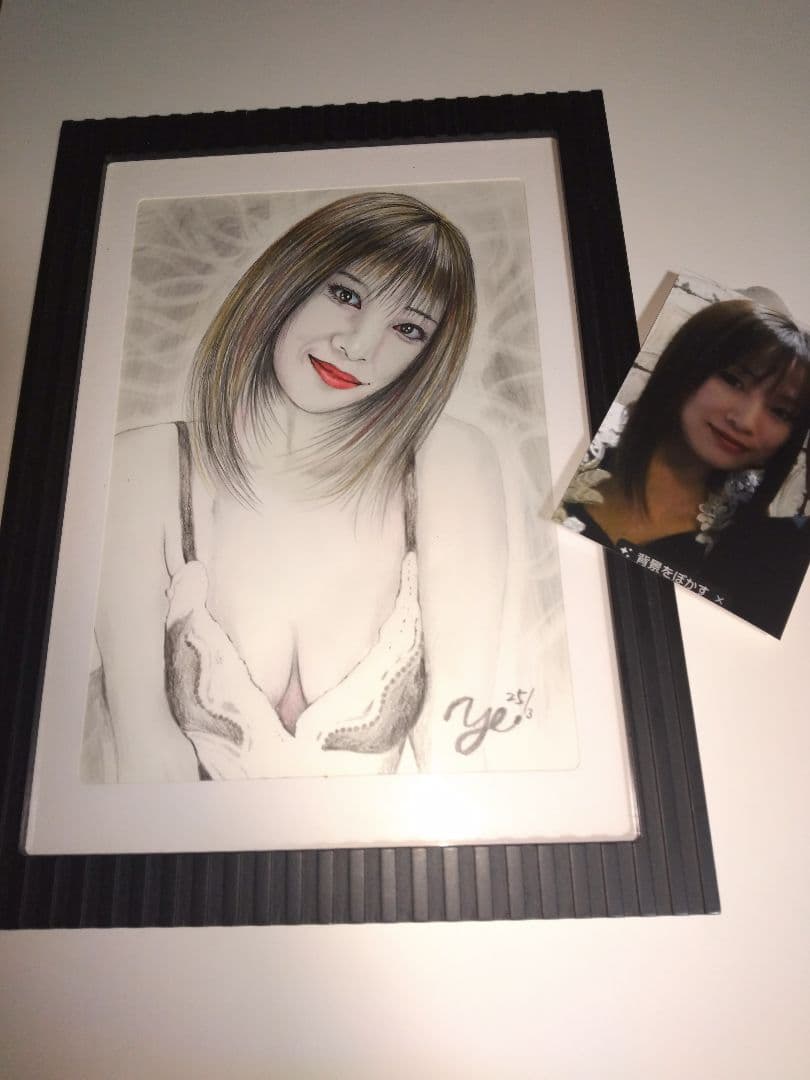 絵画、美人画、人物画A4サイズ、注文画、色鉛筆、水彩絵具、新品額縁。プレゼント用