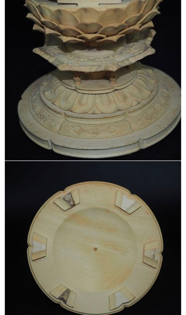 送料無料　作家物『翠』在銘手彫り黄楊拓殖材細密彫刻大日如来座像高さ25.5ｃｍ