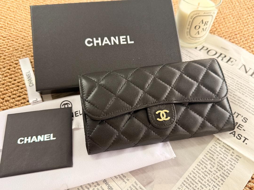 CHANEL ブラック レザー 長財布