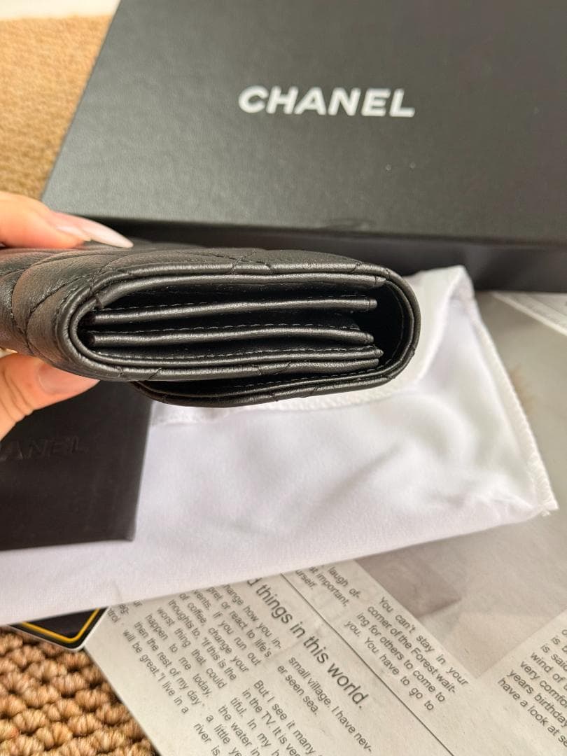 CHANEL ブラック レザー 長財布