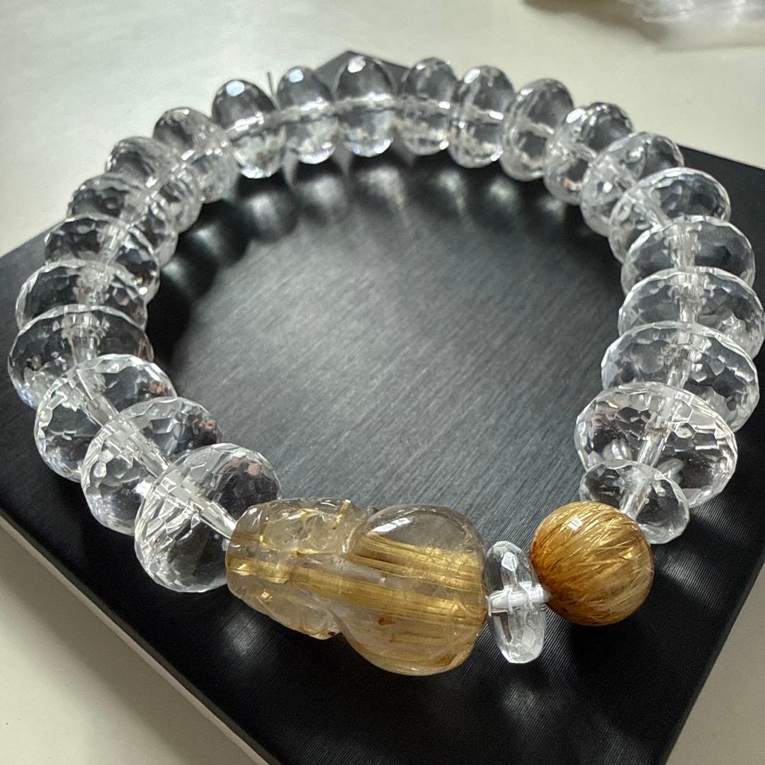 水晶（ソロバン石）、ルチル 天然石ブレスレット