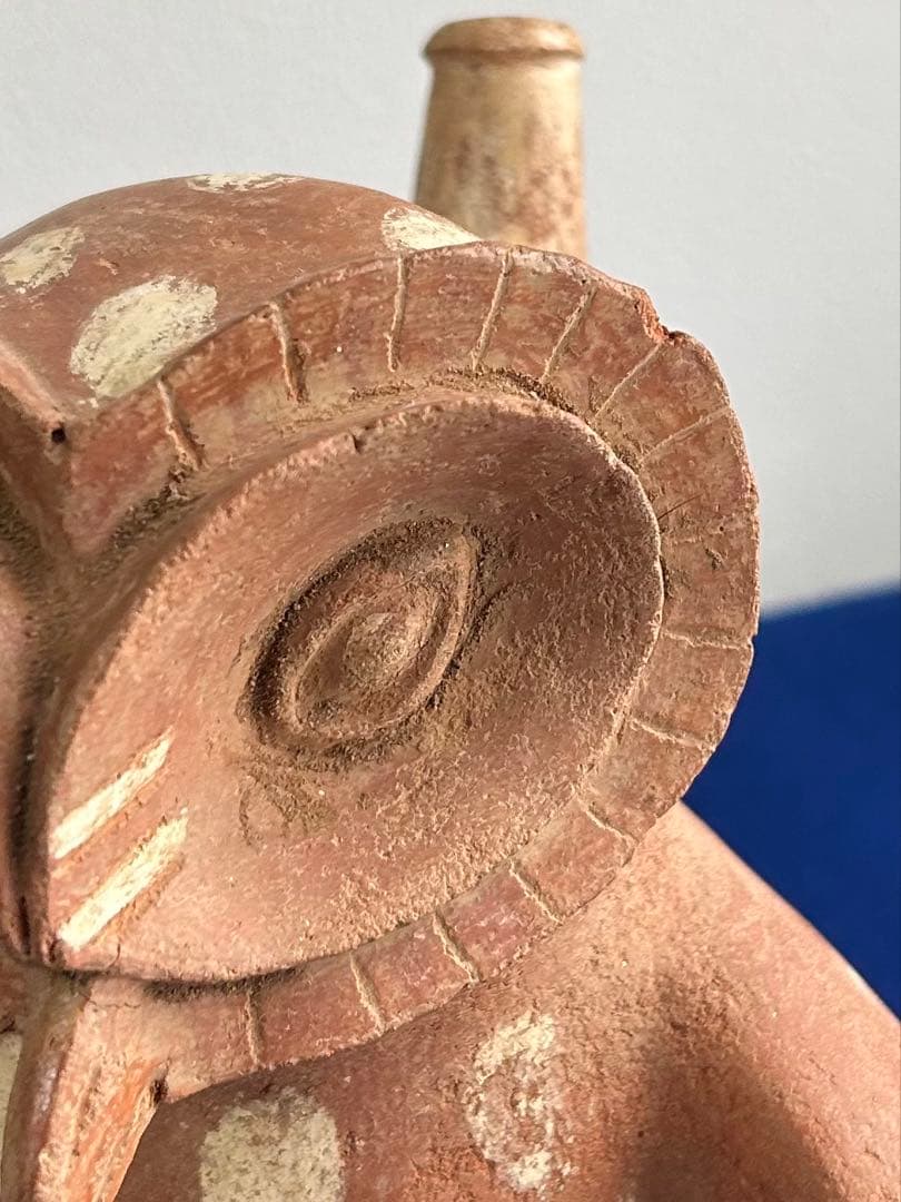 フクロウ型土器 ペルー モチェ文化 アンデス文明古典期 19cm 合わせ桐箱有り