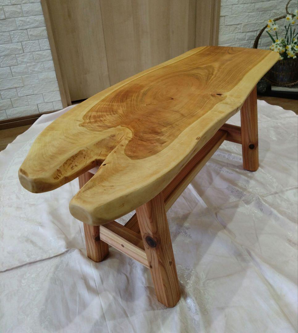 桜の木のベンチ92　ローテーブルにもいかがですか　桜の杢目が大変綺麗な耳付板