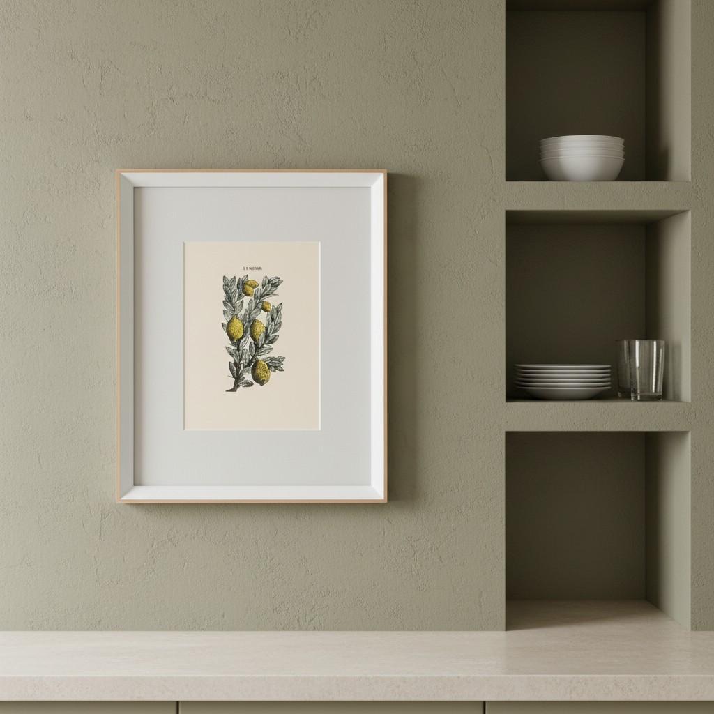レモンの植物図譜アート｜額装ポスター｜キッチン・ダイニングインテリアに