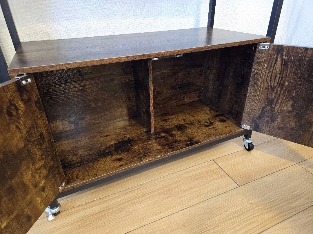 キッチンラック　キッチンカウンター　キャスター付き　ブラウン