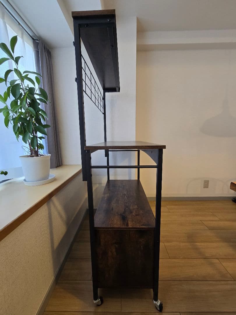 キッチンラック　キッチンカウンター　キャスター付き　ブラウン
