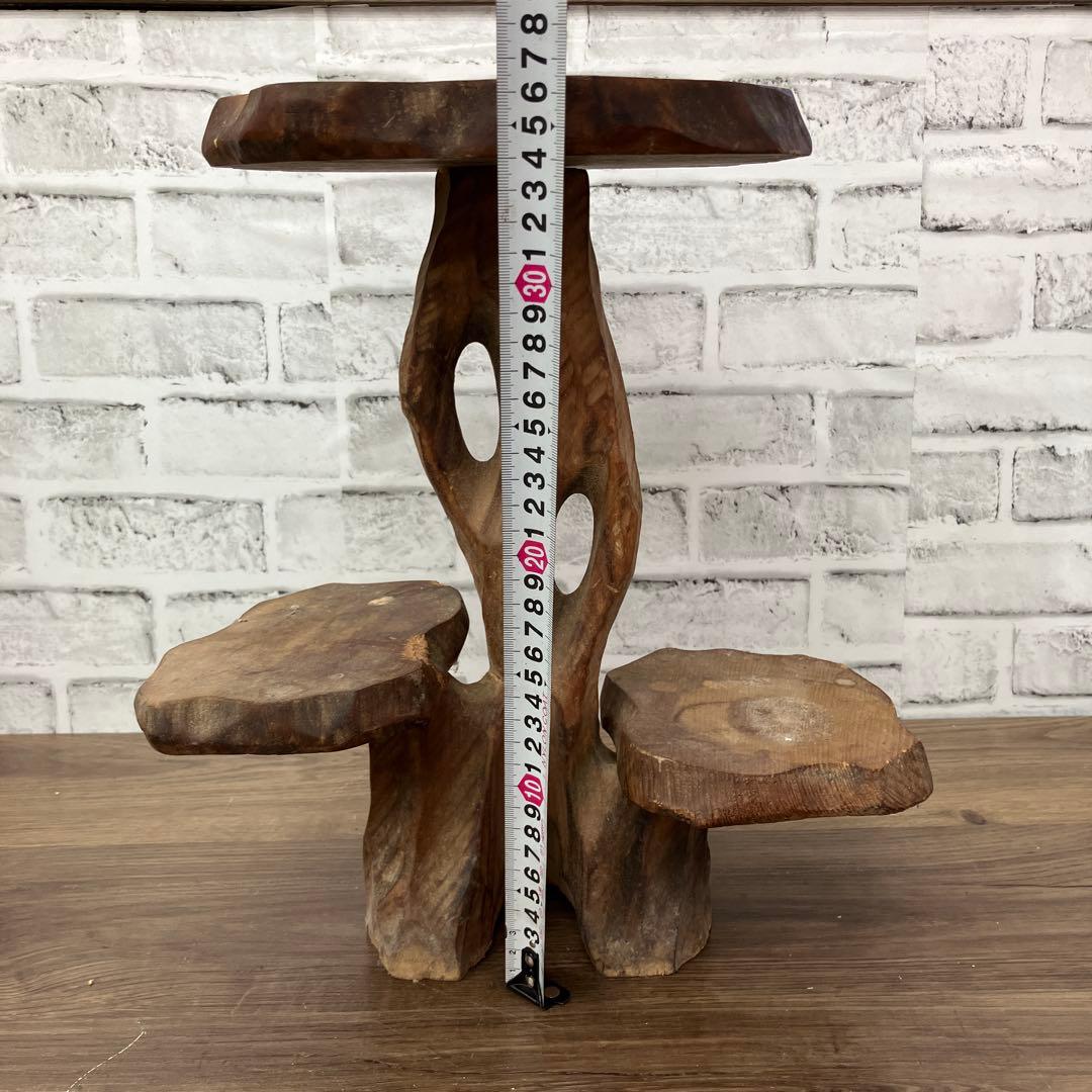 D-壁 木製 花台 盆栽台 飾り台 天然木 切り株 3段 オブジェ 置物