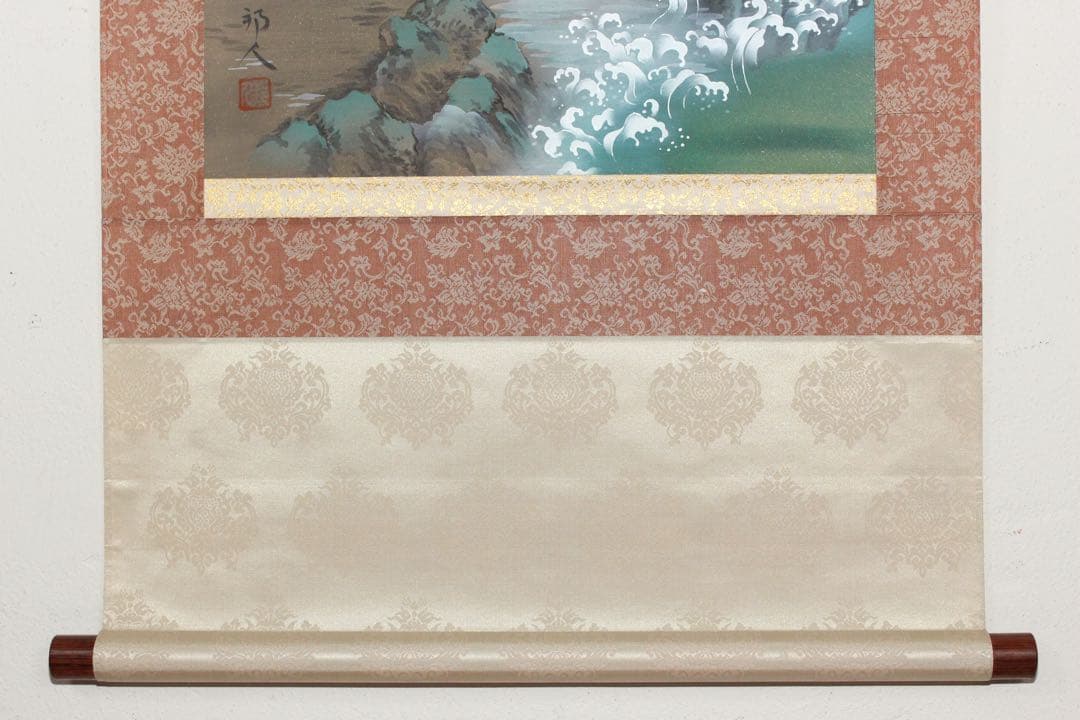 No5946 掛軸　山田邦人　「武者」　絹本着色　共箱　人物　日本画　送料無料