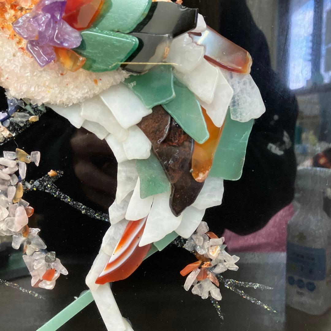 開運 縁起物 天然石アート 石画 鳳凰 額装 豪華ゴールドフレーム 壁掛け