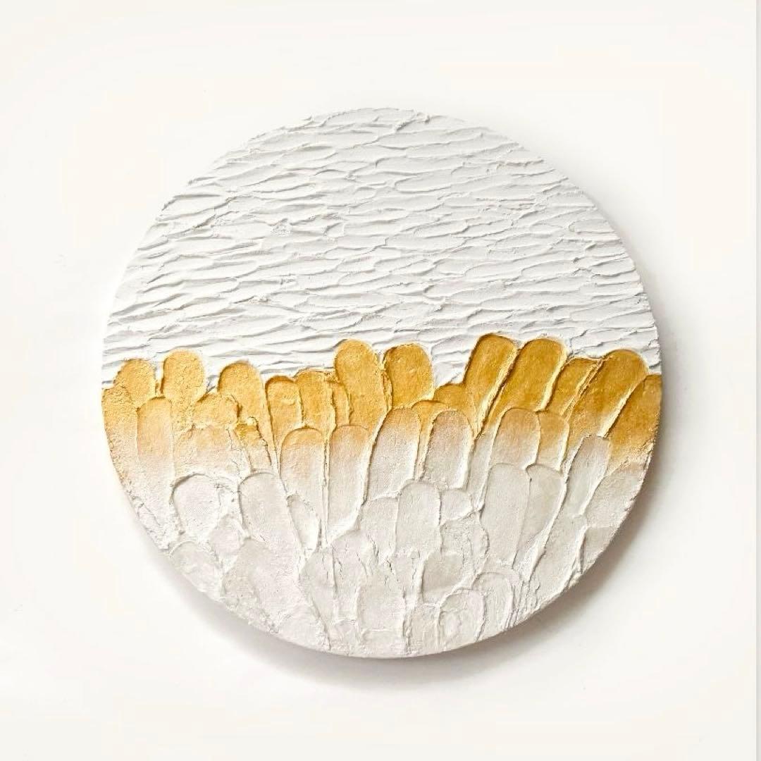 白と金 現代アート｜30cm｜絵画　抽象画　テクスチャーアート　壁掛け　パネル